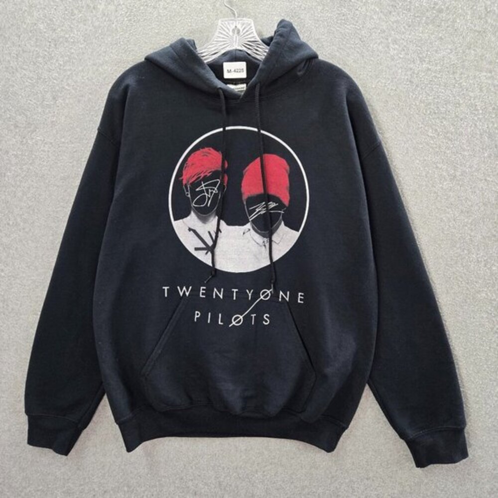 Twenty One Pilots Men Hoodie‎ Medium Black Graphic Print Fleece Pullover